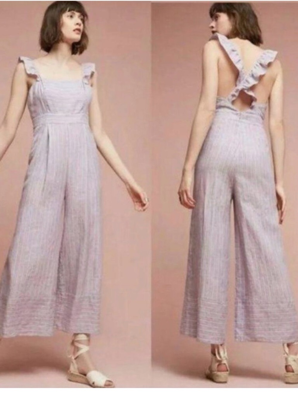 elevenses Lavender Stripe Ruffle-Back Wide Leg Jumpsuit